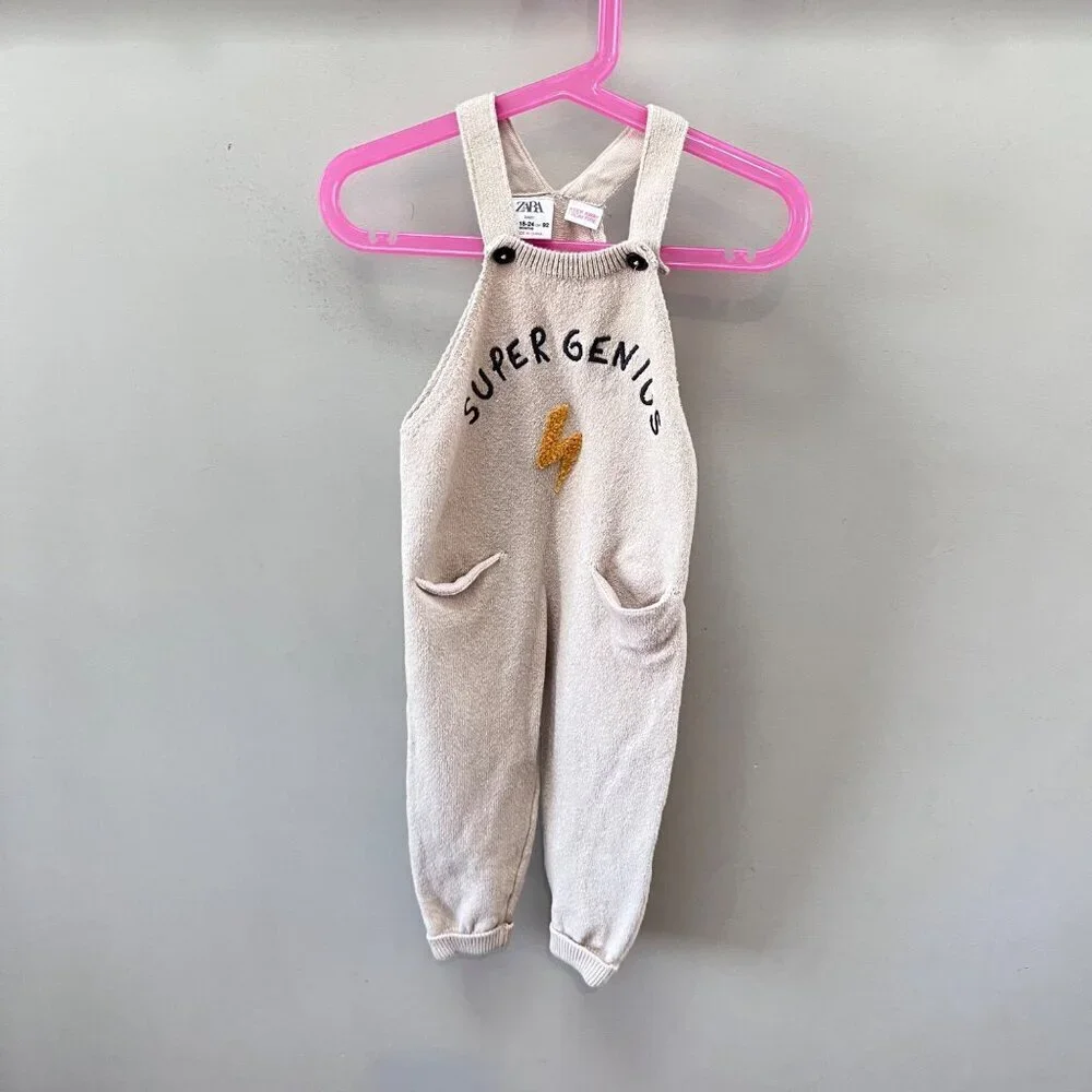 Zara Baby Boys Super Genius Knit‎ Overalls Romper- Size 18-24m